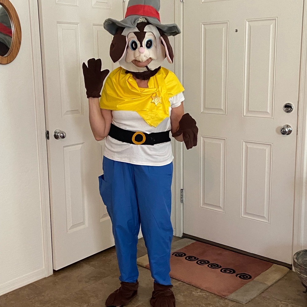 Halloween MOUSE costume with three dimensional head covering & mask.